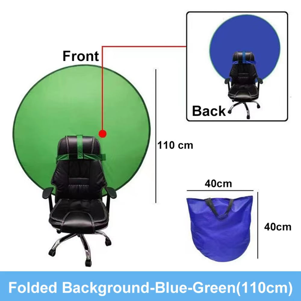 Green Blue Double-Sided Screen Background Cloth Circular Foldable Photography Studio Backdrop Chromakey with Storage Bag